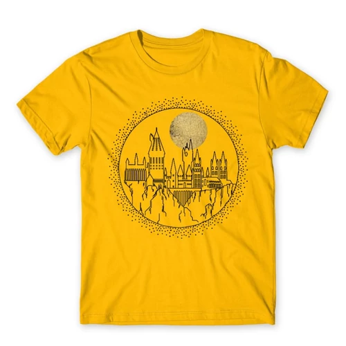 Sárga Harry Potter férfi rövid ujjú póló - Hogwarts Lineart