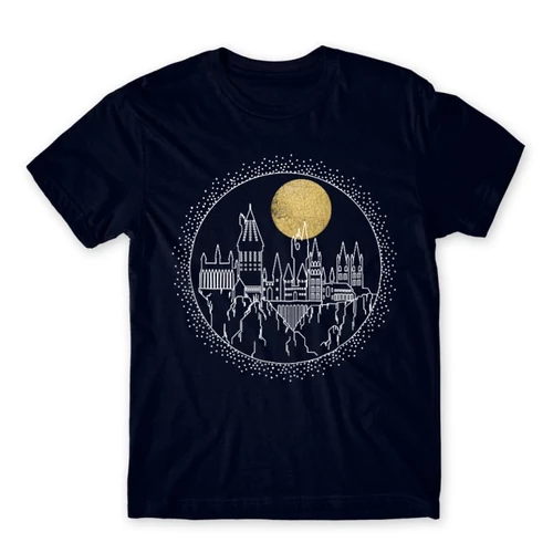 Sötétkék Harry Potter férfi rövid ujjú póló - Hogwarts Lineart