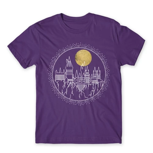 Sötétlila Harry Potter férfi rövid ujjú póló - Hogwarts Lineart