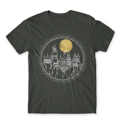 Sötétszürke Harry Potter férfi rövid ujjú póló - Hogwarts Lineart