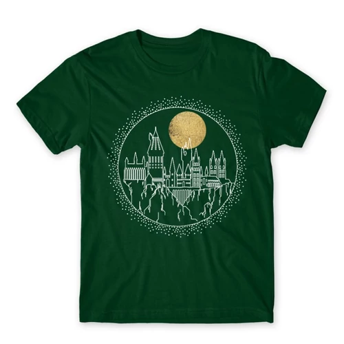 Sötétzöld Harry Potter férfi rövid ujjú póló - Hogwarts Lineart