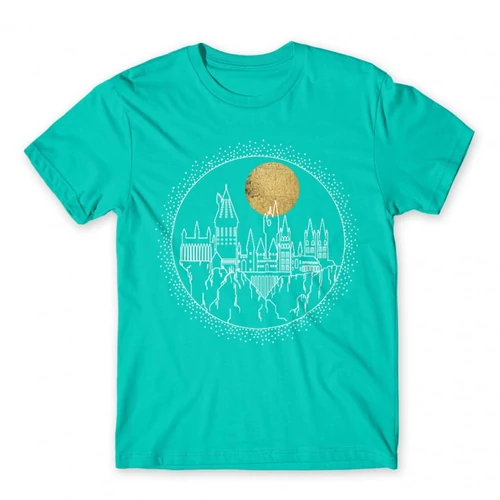 Türkiz Harry Potter férfi rövid ujjú póló - Hogwarts Lineart