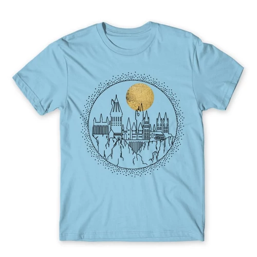 Világoskék Harry Potter férfi rövid ujjú póló - Hogwarts Lineart