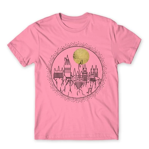 Világos rózsaszín Harry Potter férfi rövid ujjú póló - Hogwarts Lineart