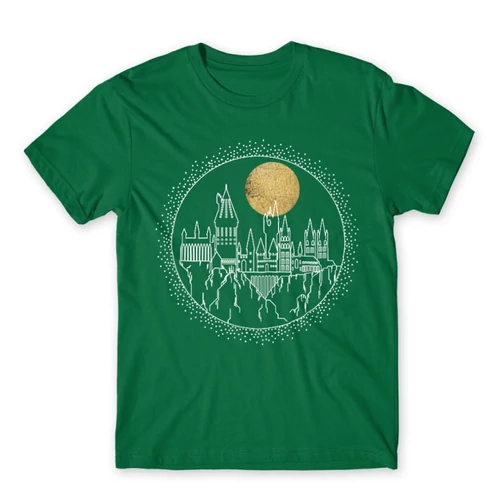 Zöld Harry Potter férfi rövid ujjú póló - Hogwarts Lineart