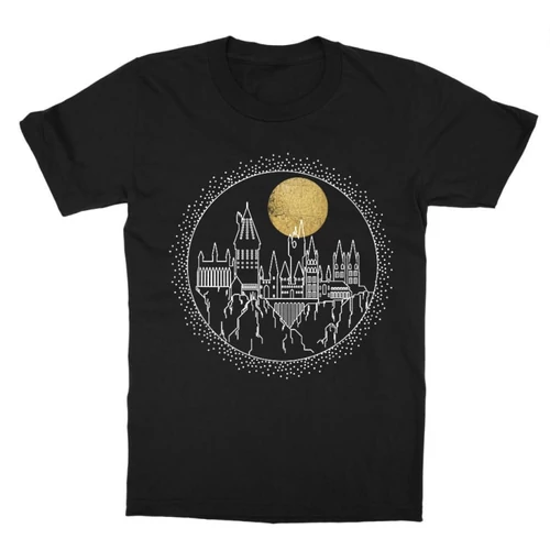 Fekete Harry Potter gyerek rövid ujjú póló - Hogwarts Lineart
