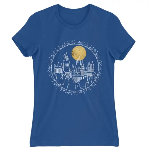Királykék Harry Potter női rövid ujjú póló - Hogwarts Lineart