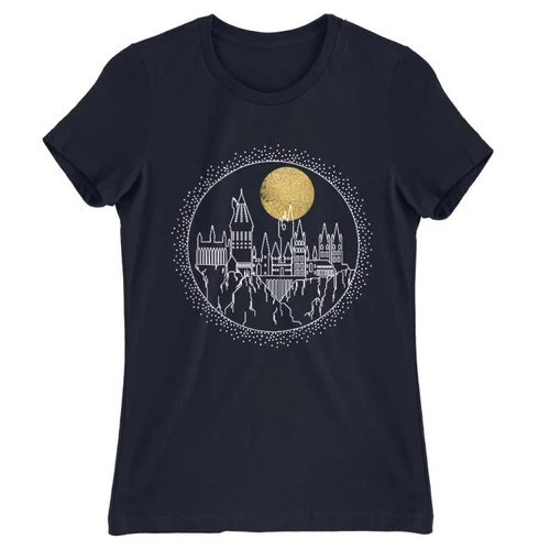 Sötétkék Harry Potter női rövid ujjú póló - Hogwarts Lineart