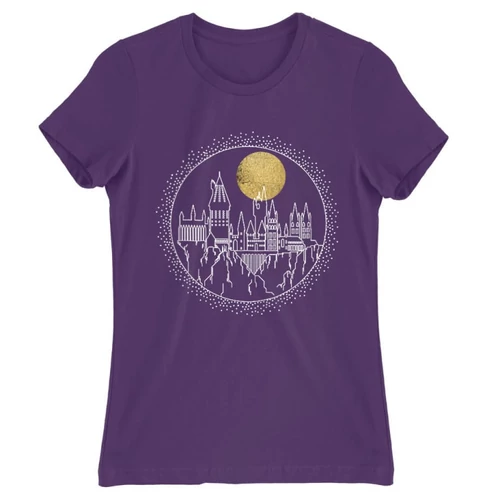 Sötétlila Harry Potter női rövid ujjú póló - Hogwarts Lineart