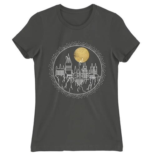 Sötétszürke Harry Potter női rövid ujjú póló - Hogwarts Lineart