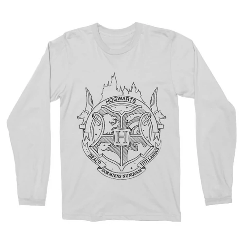 Fehér Harry Potter férfi hosszú ujjú póló - Hogwarts Logo Lineart