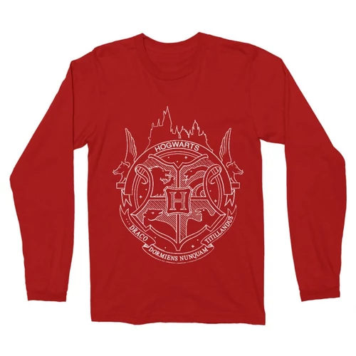 Piros Harry Potter férfi hosszú ujjú póló - Hogwarts Logo Lineart