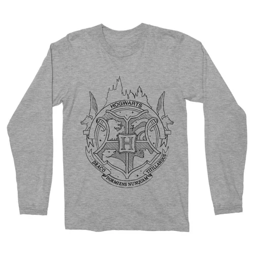 Sportszürke Harry Potter férfi hosszú ujjú póló - Hogwarts Logo Lineart