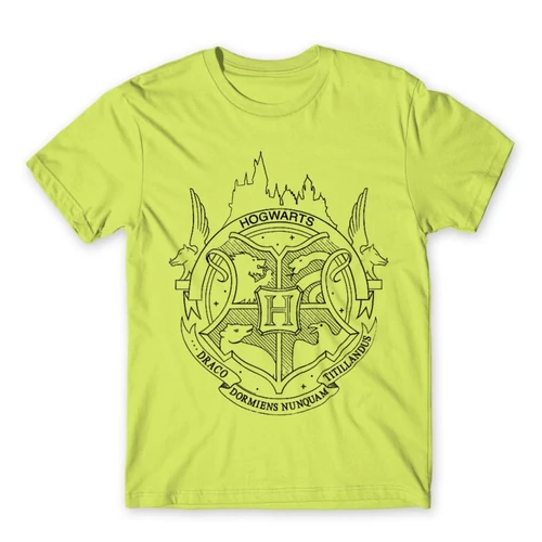 Almazöld Harry Potter férfi rövid ujjú póló - Hogwarts Logo Lineart