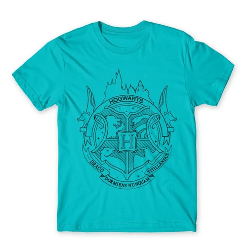Atollkék Harry Potter férfi rövid ujjú póló - Hogwarts Logo Lineart