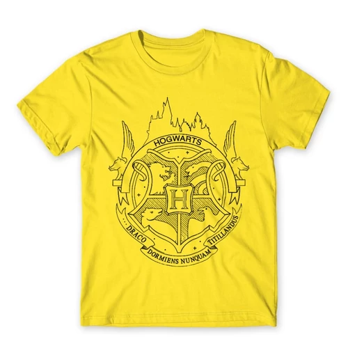 Citromsárga Harry Potter férfi rövid ujjú póló - Hogwarts Logo Lineart