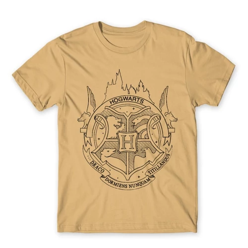 Homok Harry Potter férfi rövid ujjú póló - Hogwarts Logo Lineart
