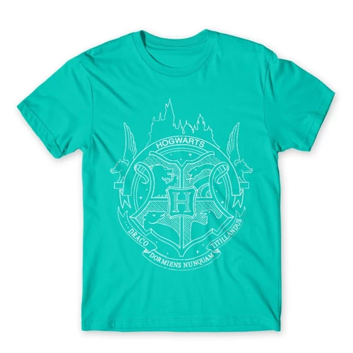 Türkiz Harry Potter férfi rövid ujjú póló - Hogwarts Logo Lineart