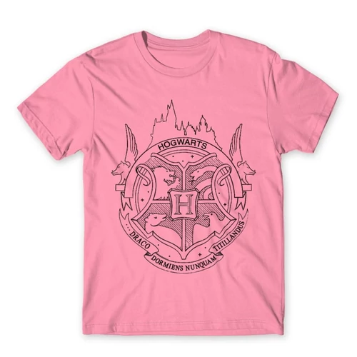 Világos rózsaszín Harry Potter férfi rövid ujjú póló - Hogwarts Logo Lineart