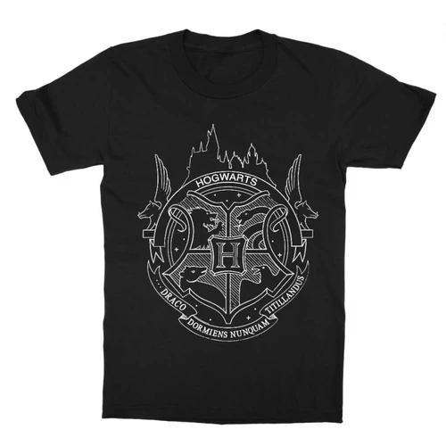 Fekete Harry Potter gyerek rövid ujjú póló - Hogwarts Logo Lineart