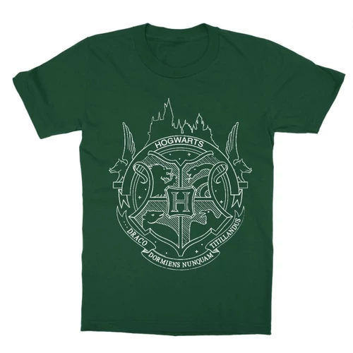 Sötétzöld Harry Potter gyerek rövid ujjú póló - Hogwarts Logo Lineart
