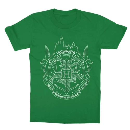 Zöld Harry Potter gyerek rövid ujjú póló - Hogwarts Logo Lineart