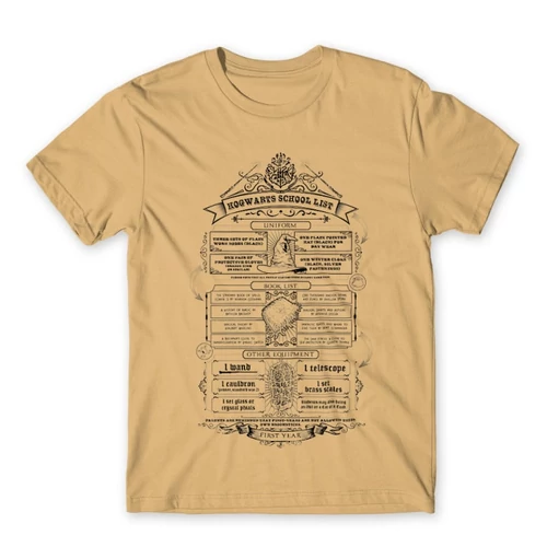 Homok Harry Potter férfi rövid ujjú póló - Hogwarts School List 