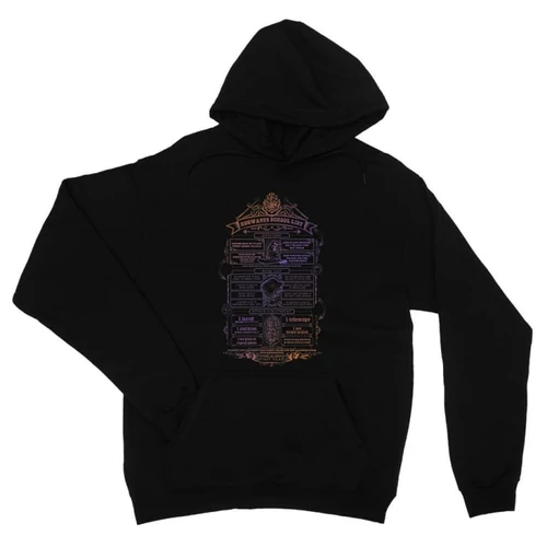 Fekete Harry Potter unisex kapucnis pulóver - Hogwarts School List 