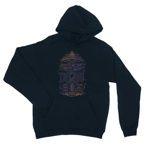 Sötétkék Harry Potter unisex kapucnis pulóver - Hogwarts School List 
