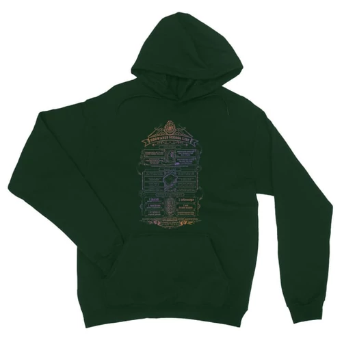 Sötétzöld Harry Potter unisex kapucnis pulóver - Hogwarts School List 