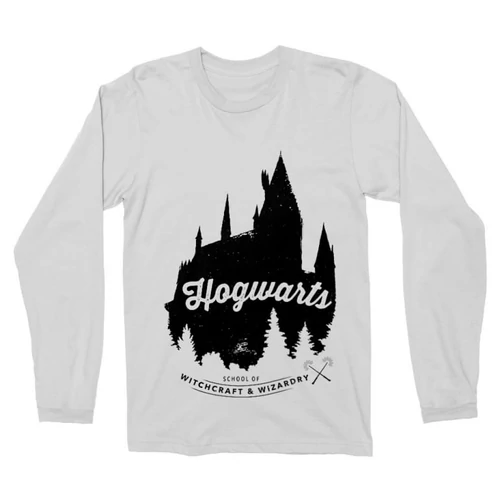 Fehér Harry Potter férfi hosszú ujjú póló - Hogwarts Silhouette