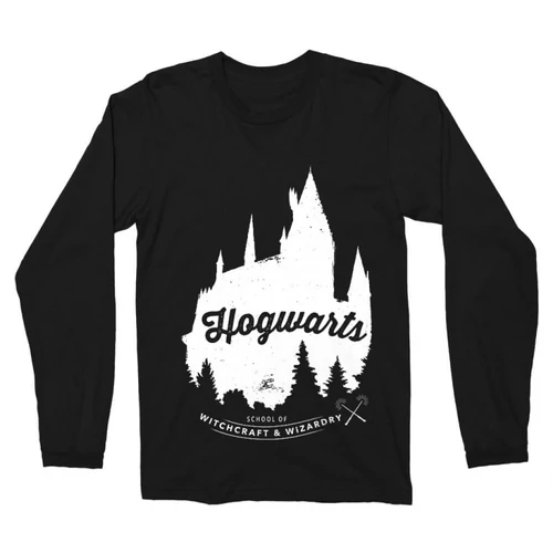 Fekete Harry Potter férfi hosszú ujjú póló - Hogwarts Silhouette
