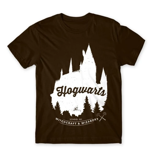 Barna Harry Potter férfi rövid ujjú póló - Hogwarts Silhouette