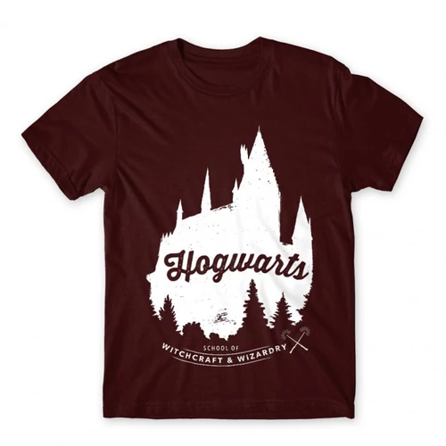 Bordó Harry Potter férfi rövid ujjú póló - Hogwarts Silhouette