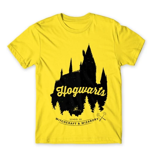 Citromsárga Harry Potter férfi rövid ujjú póló - Hogwarts Silhouette