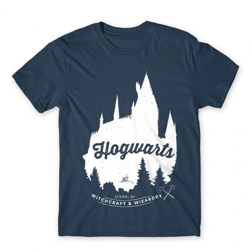 Denim Harry Potter férfi rövid ujjú póló - Hogwarts Silhouette