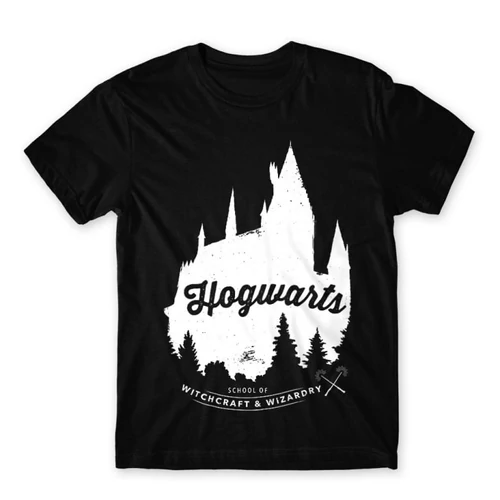 Fekete Harry Potter férfi rövid ujjú póló - Hogwarts Silhouette
