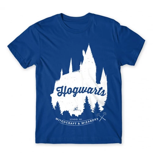 Királykék Harry Potter férfi rövid ujjú póló - Hogwarts Silhouette