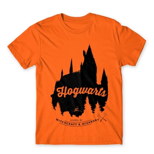 Narancs Harry Potter férfi rövid ujjú póló - Hogwarts Silhouette