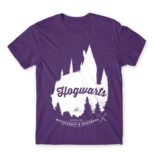 Sötétlila Harry Potter férfi rövid ujjú póló - Hogwarts Silhouette