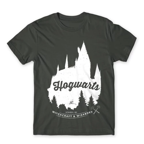 Sötétszürke Harry Potter férfi rövid ujjú póló - Hogwarts Silhouette