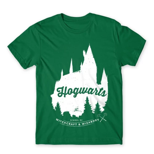 Zöld Harry Potter férfi rövid ujjú póló - Hogwarts Silhouette