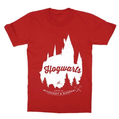 Piros Harry Potter gyerek rövid ujjú póló - Hogwarts Silhouette