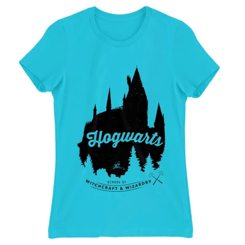 Atollkék Harry Potter női rövid ujjú póló - Hogwarts Silhouette