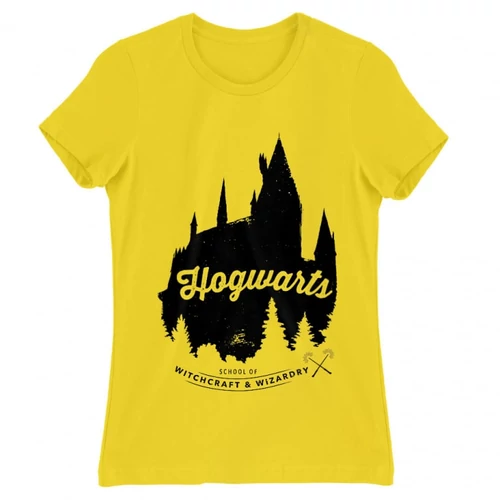 Citromsárga Harry Potter női rövid ujjú póló - Hogwarts Silhouette