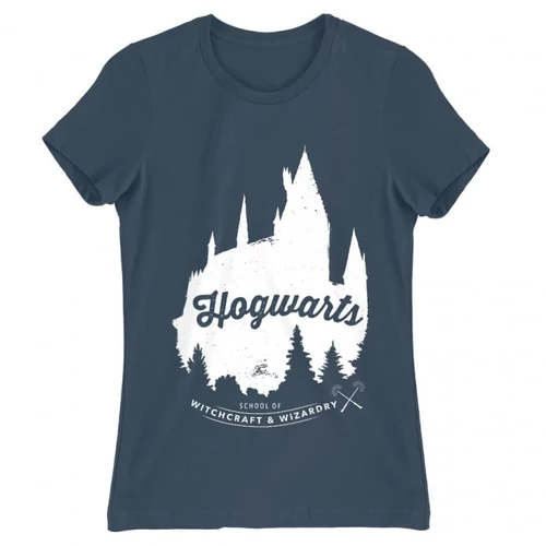 Denim Harry Potter női rövid ujjú póló - Hogwarts Silhouette