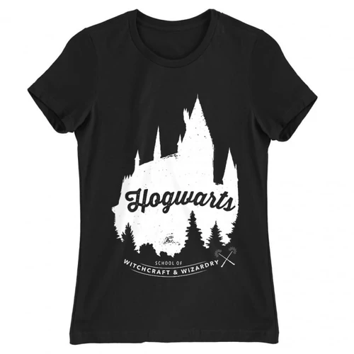 Fekete Harry Potter női rövid ujjú póló - Hogwarts Silhouette