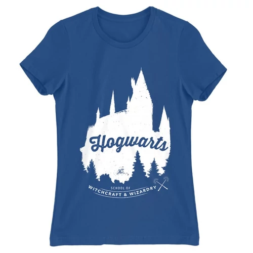 Királykék Harry Potter női rövid ujjú póló - Hogwarts Silhouette