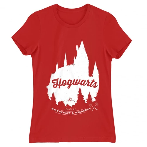 Piros Harry Potter női rövid ujjú póló - Hogwarts Silhouette