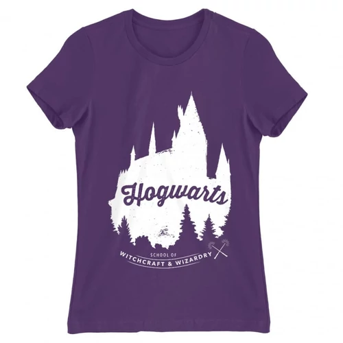 Sötétlila Harry Potter női rövid ujjú póló - Hogwarts Silhouette
